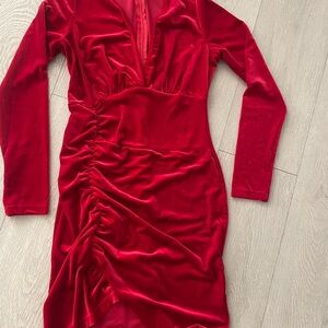 Chic Long Sleeve Red Velvet Dress